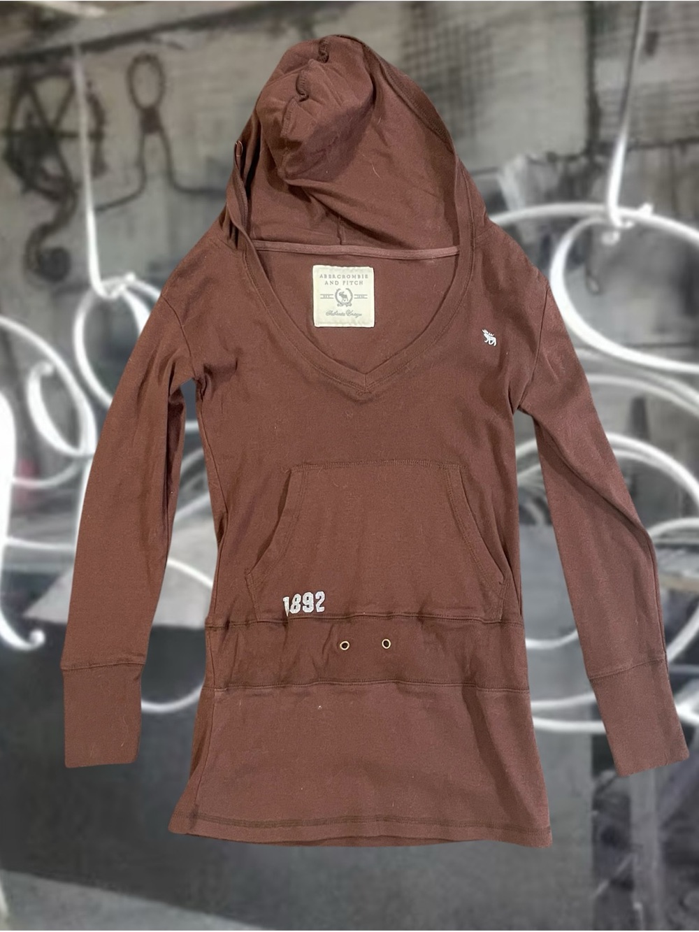 Abercrombie & Fitch Chocolate Brown V-Neck Hoodie Tunic